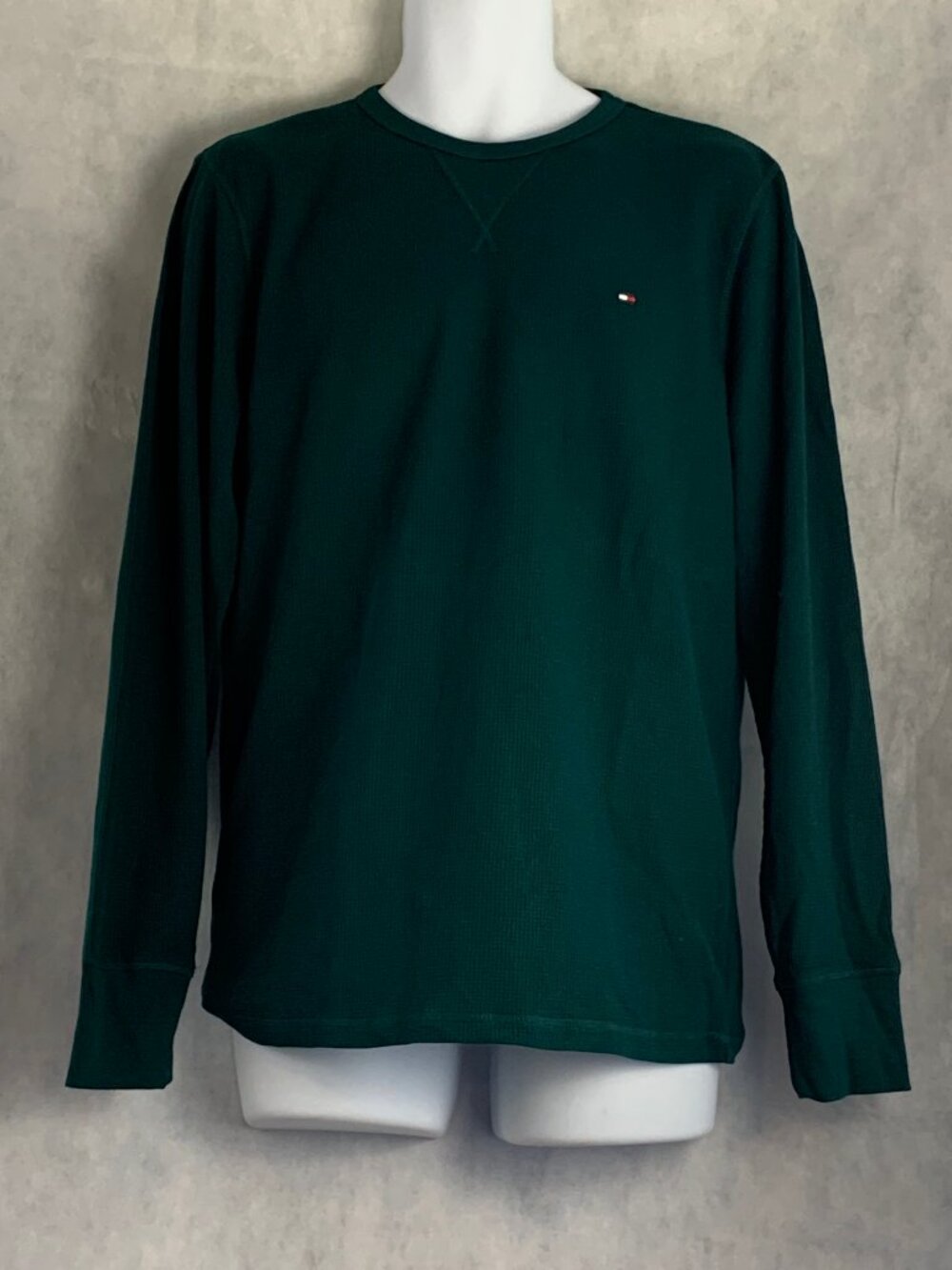 Tommy Hilfiger Mens Waffle-Knit Long-Sleeve Crew Neck Thermal Top, Green, Medium